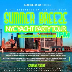 Summer Breeze NYC Cabana Yacht Party Siteseeing Tour Skyport Marina 2023