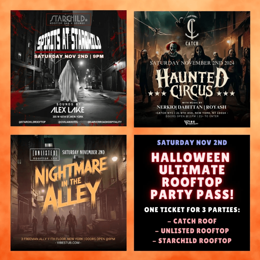 Saturday Halloween Ultimate Rooftop Party Pass! One Ticket with THREE parties!