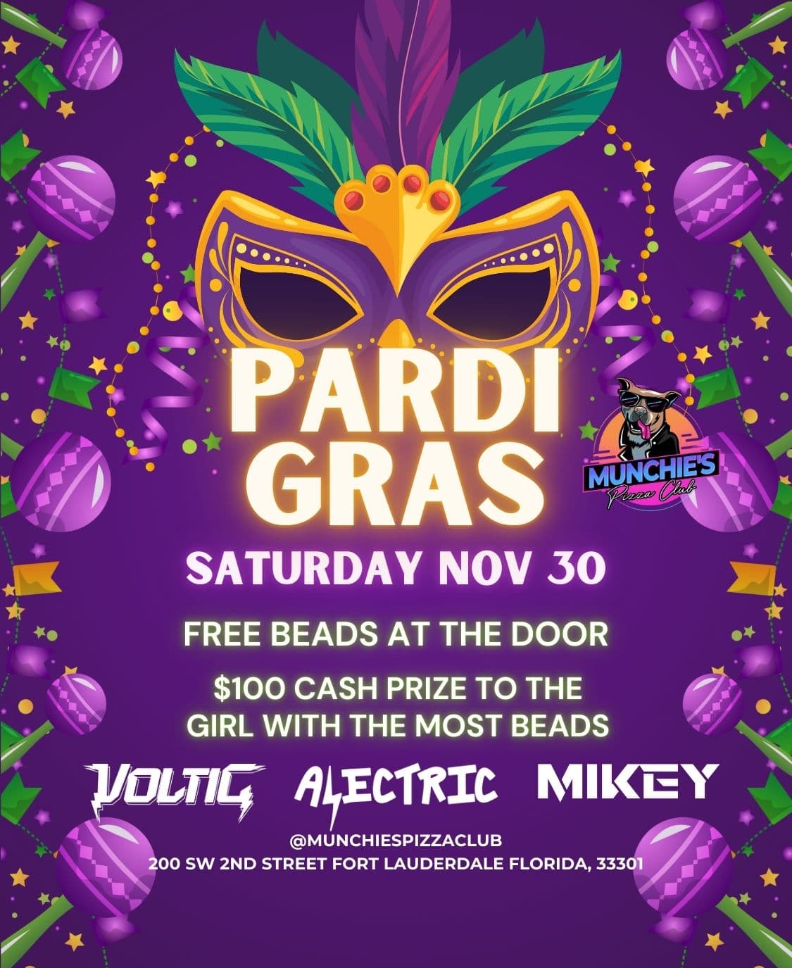 11/30 PARDI GRAS @ MUNCHIE'S FORT LAUDERDALE