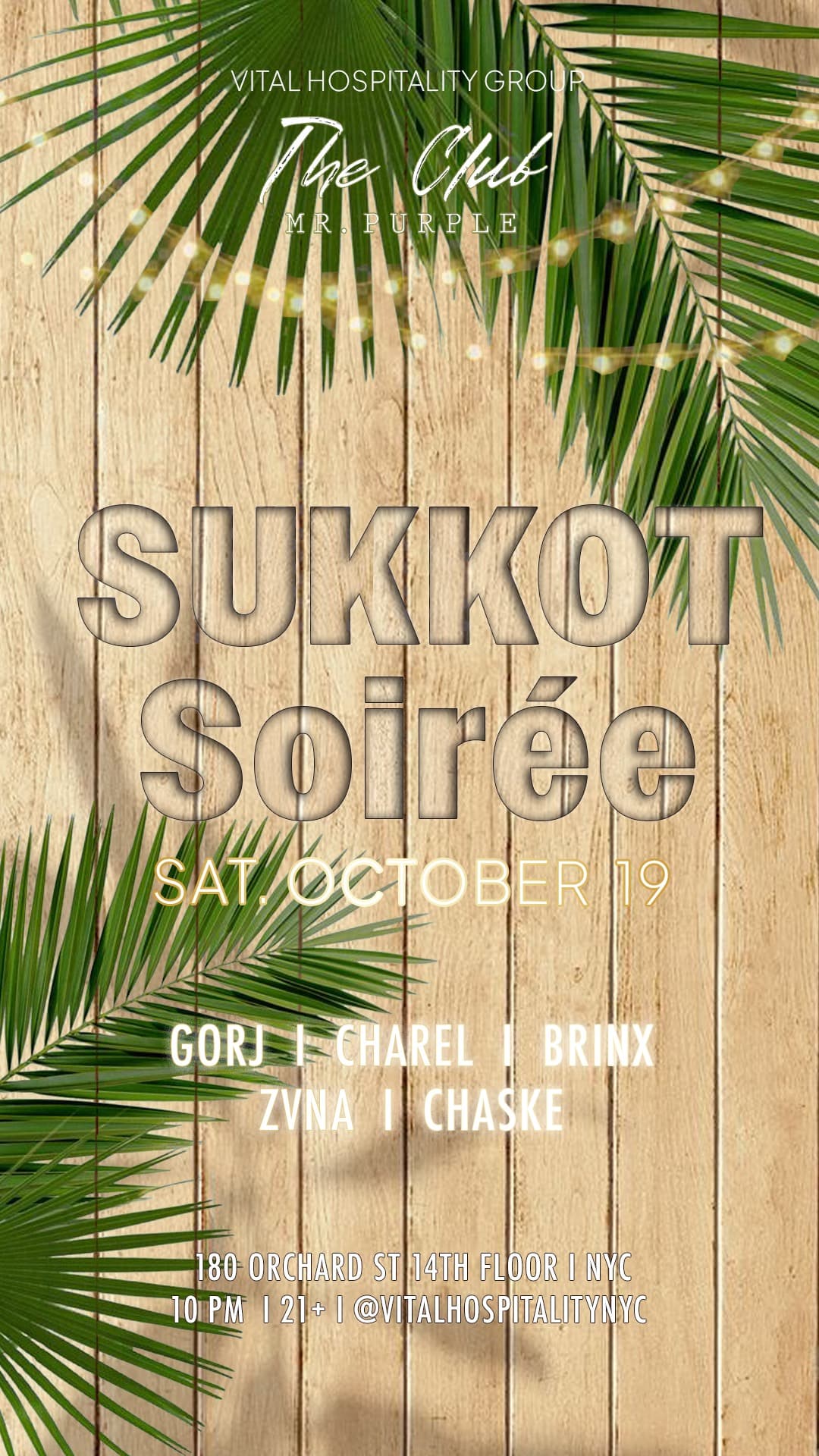 SUKKOT SOIRE @ THE CLUB MR PURPLE