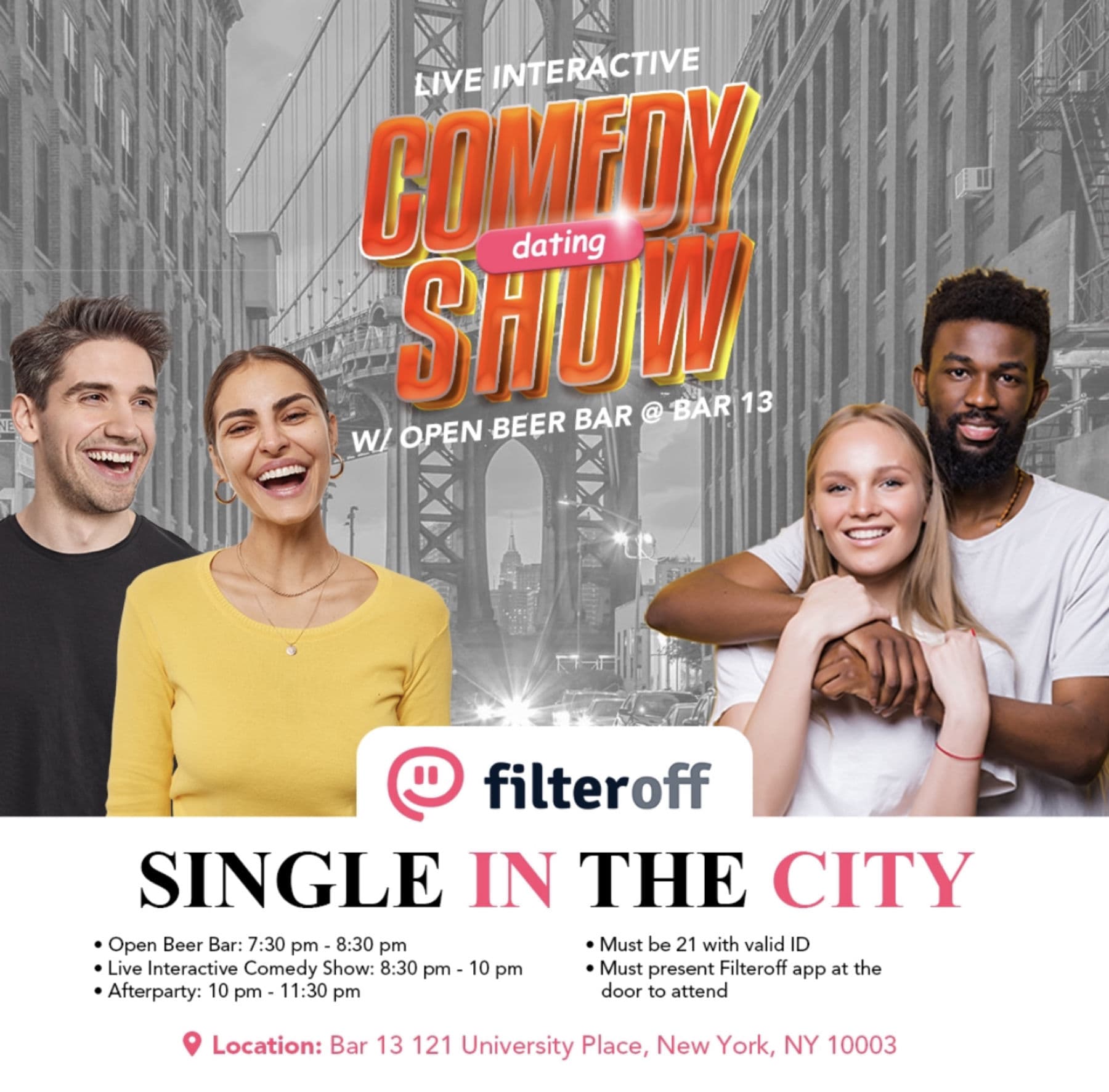 Single in the City: Open Bar + Speed Dating Comedy Show @Bar 13 8/14