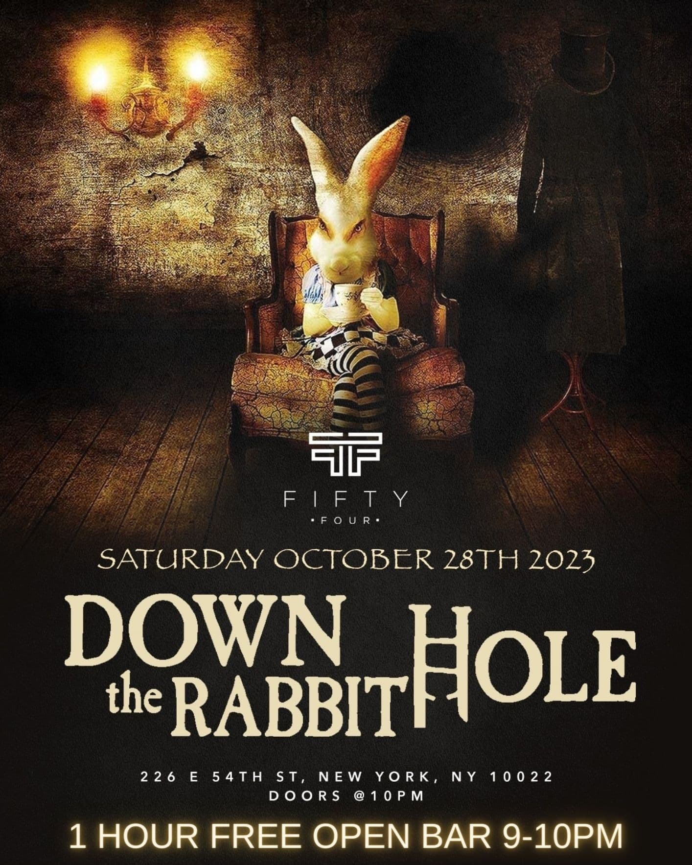 FIFTY FOUR NYC Halloween Party - Saturday 10/28 - Down The Rabbit Hole - ONE HOUR FREE OPEN BAR