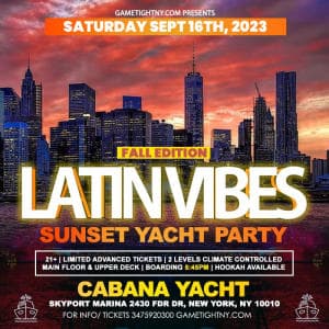 Latinos Vibes NYC Cabana Yacht Party Cruise Skyport Marina 2023