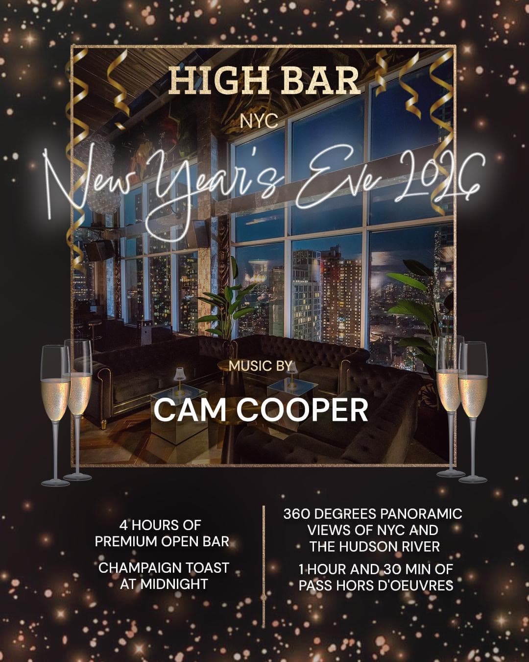 New Year's Eve 2026 at High Bar #1 Midtown Rooftop With Panoramic NYC Views