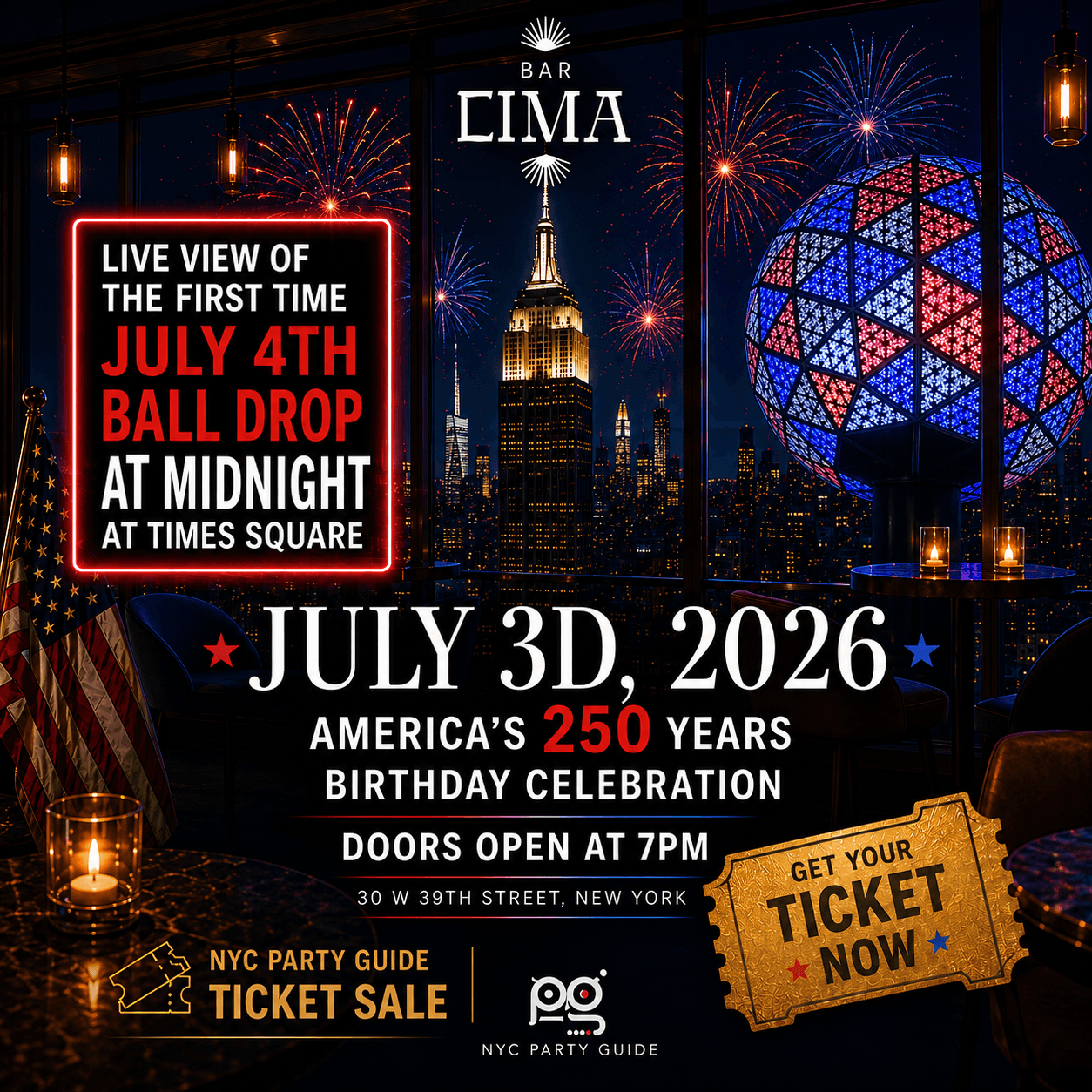 July 4th Eve with the First Time July 4th Times Square Ball Drop viewing!