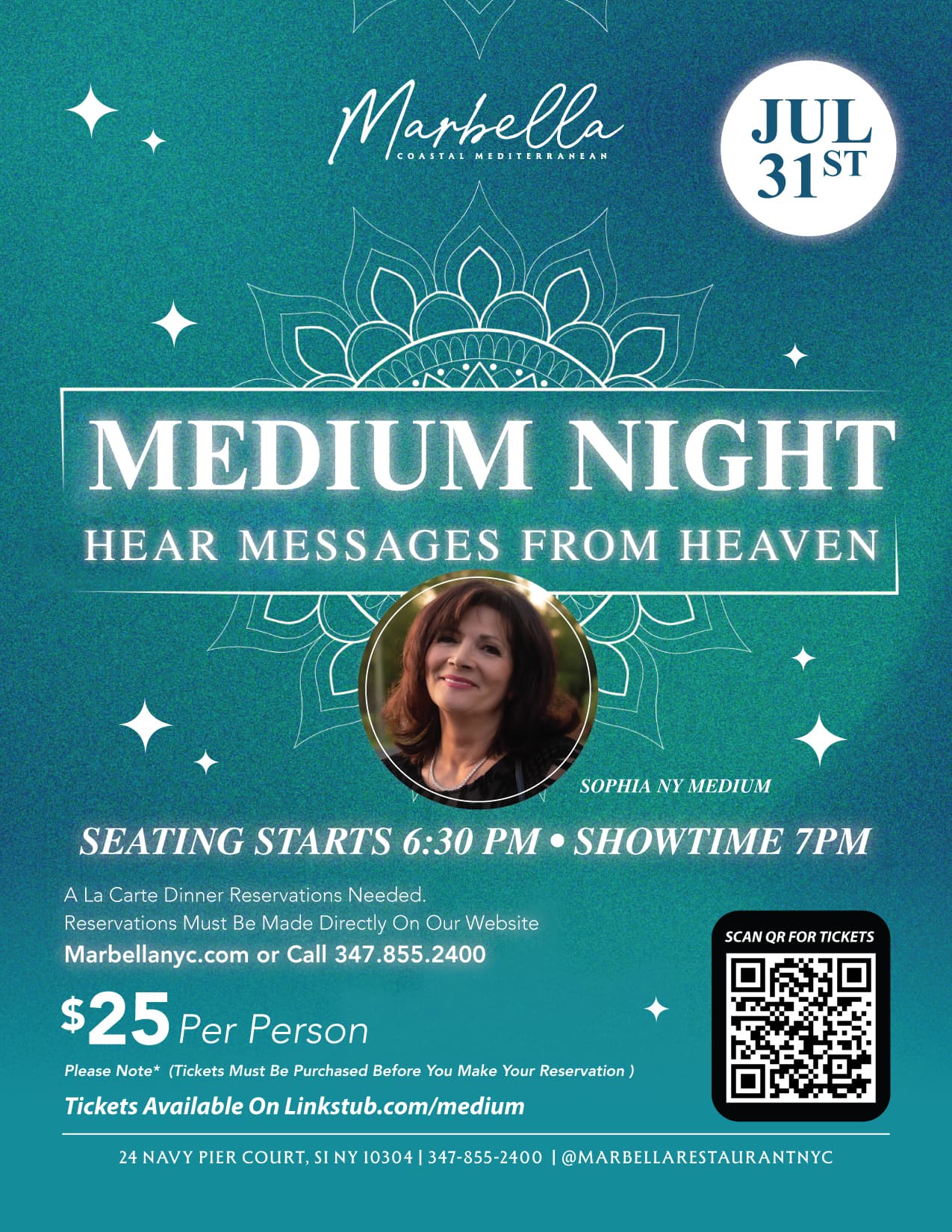 Medium Night - Hosted By Sophia NY - Marbella Restaurant - Thursday, July 31st