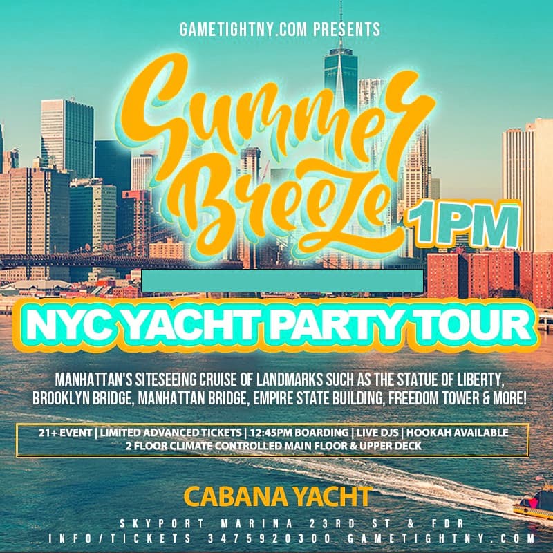 Summer Breeze NYC Cabana Yacht Party Tour Day Excursion Skyport Marina