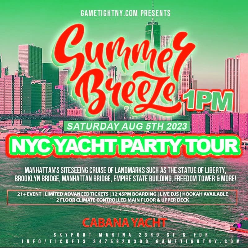 Summer Breeze NYC Cabana Yacht Party Tour Day Cruise Skyport Marina