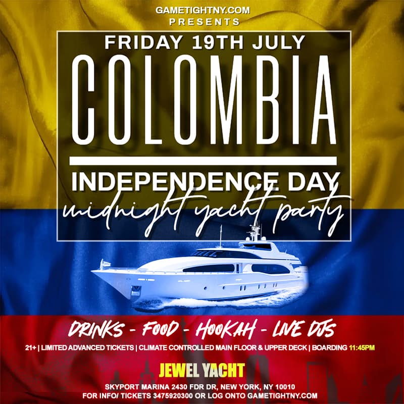 NYC Colombian Independence Day Midnight Jewel Yacht Party Cruise 2024