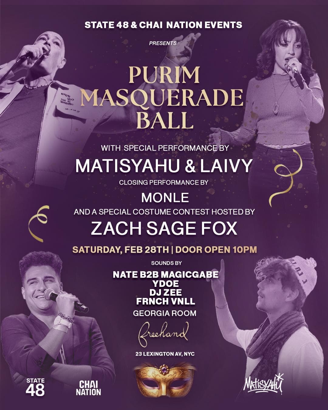 PURIM MASQUERADE BALL WITH MATISYAHU AND ZACH SAGE FOX