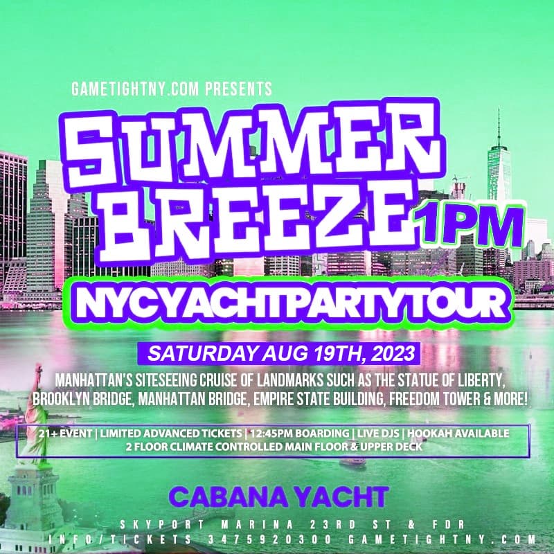 Summer Breeze NYC Cabana Yacht Party Day Tour Cruise Skyport Marina