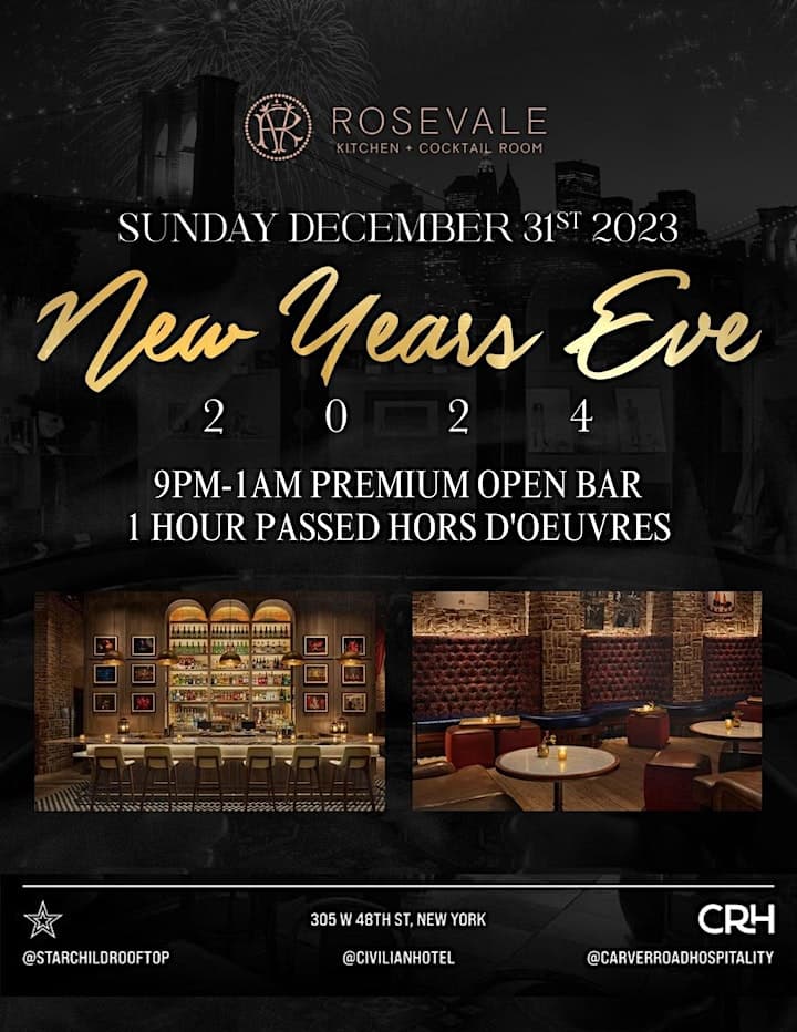 New Years Eve 2024 @ Rosevale Cocktail Room w/ 4 Hour Premium Open Bar