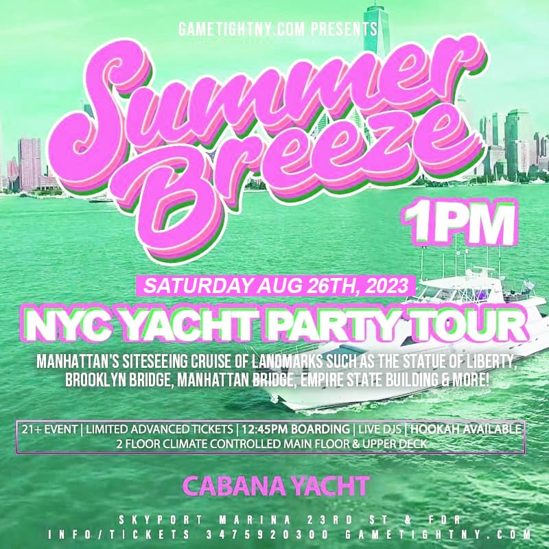 Summer Breeze NYC Cabana Yacht Party Day Excursion Cruise Skyport Marina