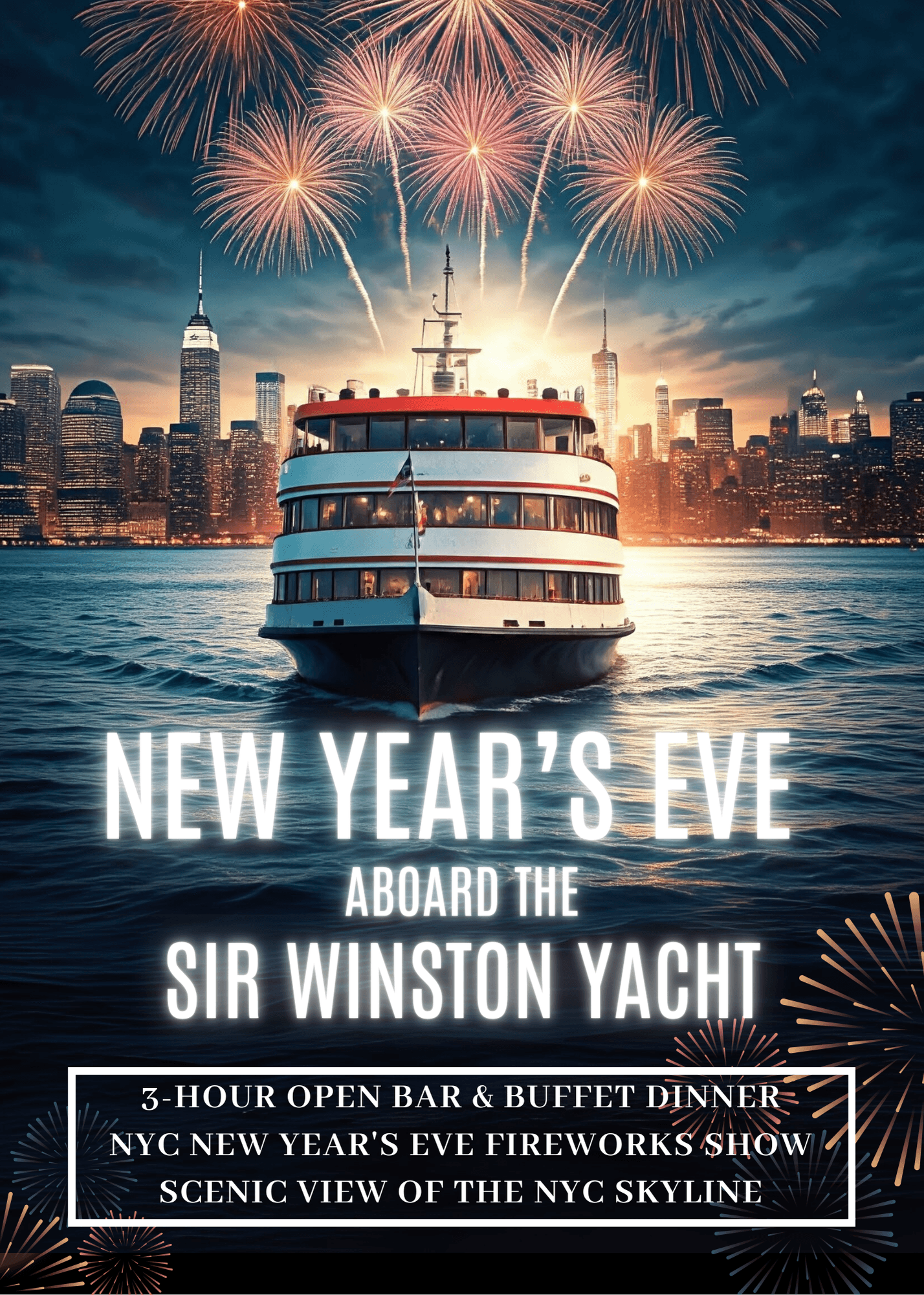New Year's Eve Hudson River Cruise Yacht Party Aboard Sir Winston- #1 Yacht Cruise on the Hudson!