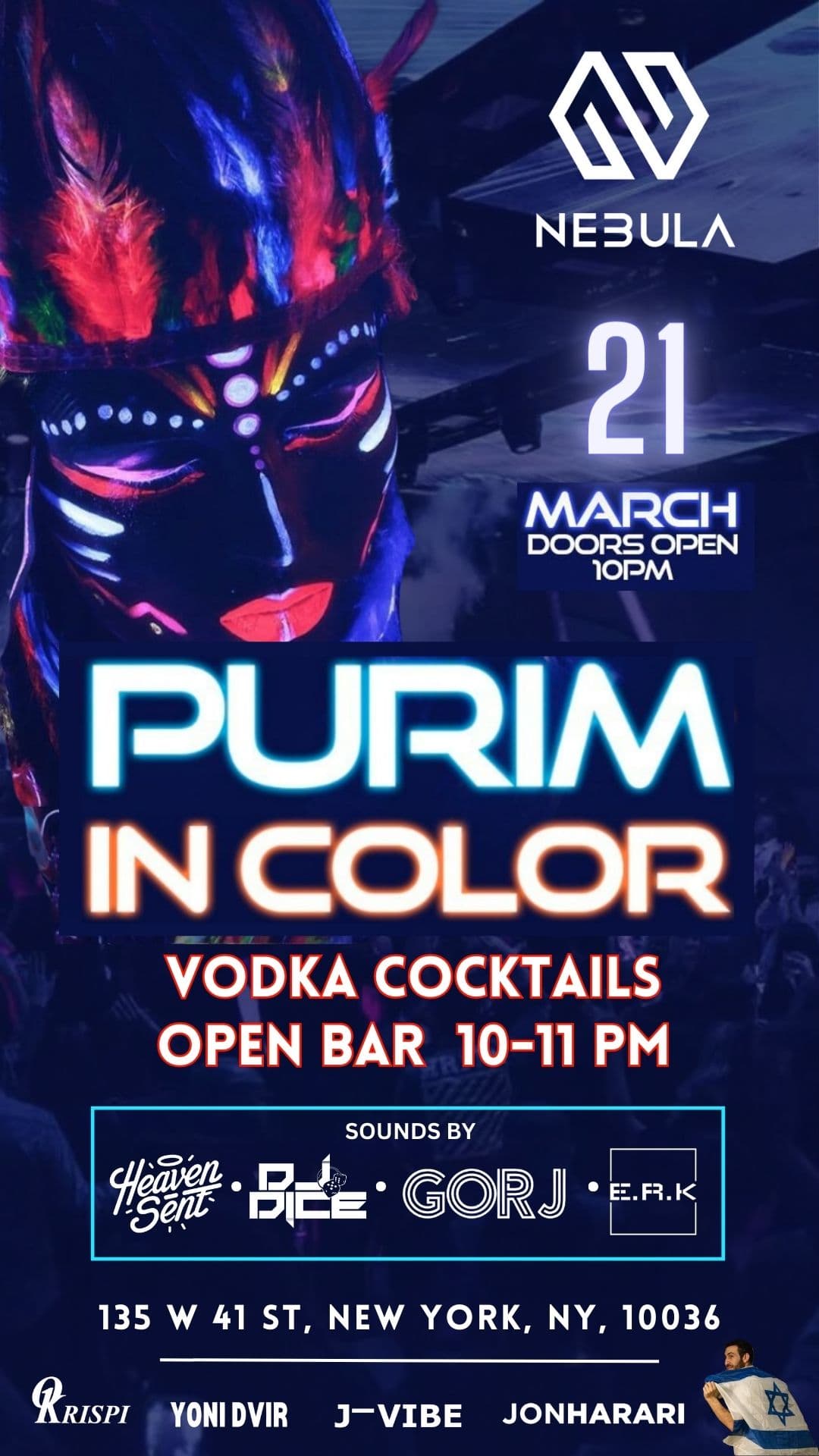 Purim In Color @ NEBULA NYC - Thursday 3/21