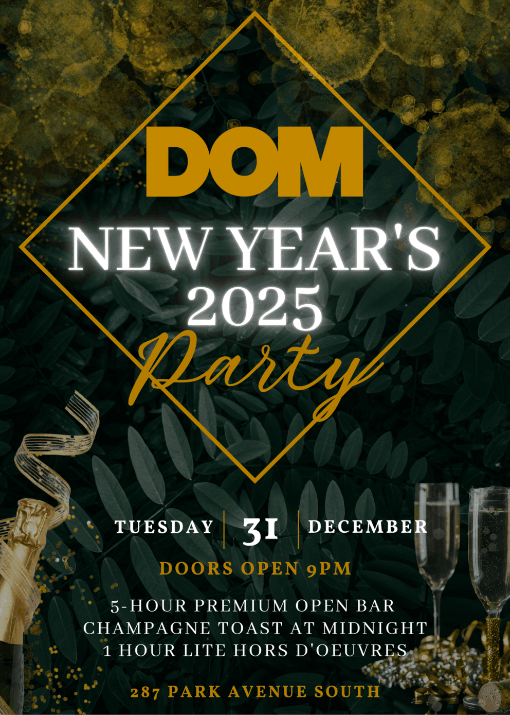 DOM New York - New Year’s Eve 2025 - 4 Hour Open Bar