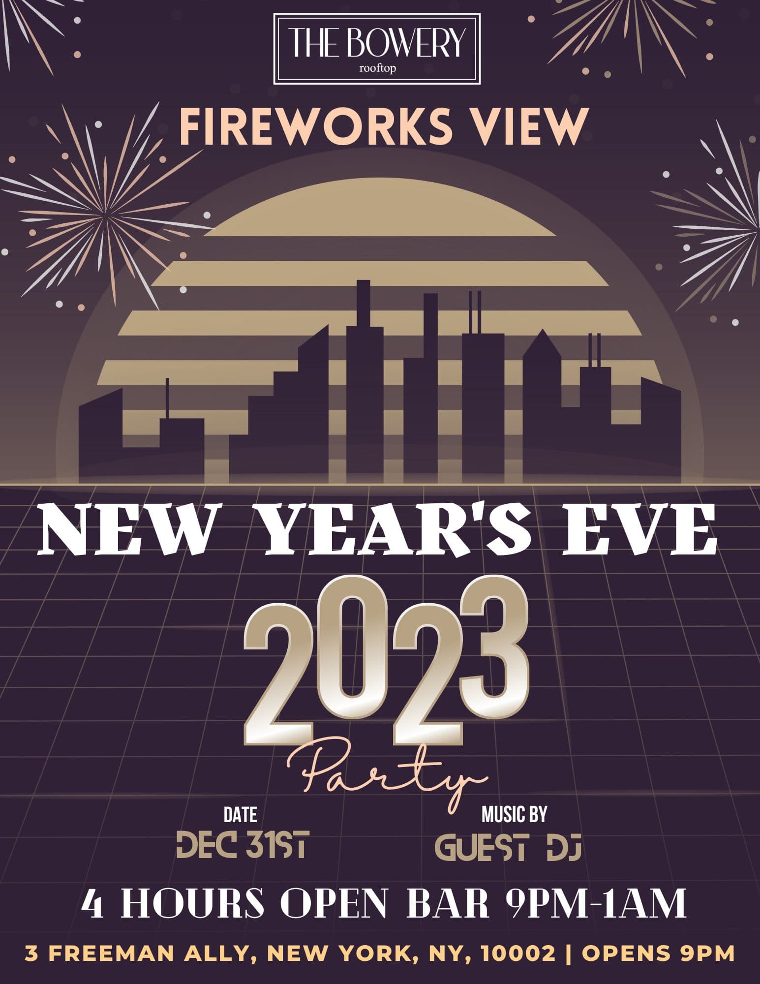 New Years Eve 2023 @ Bowery Rooftop w/ 4h Open Bar